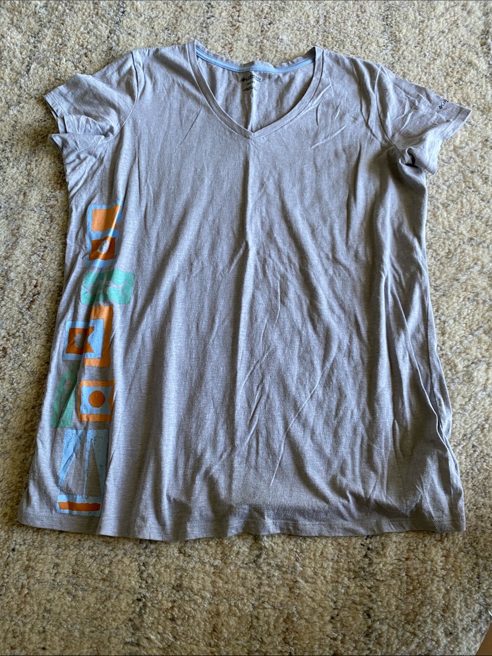 Columbia Light Gray V-Neck Tee with Orange & Aqua Side Graphic